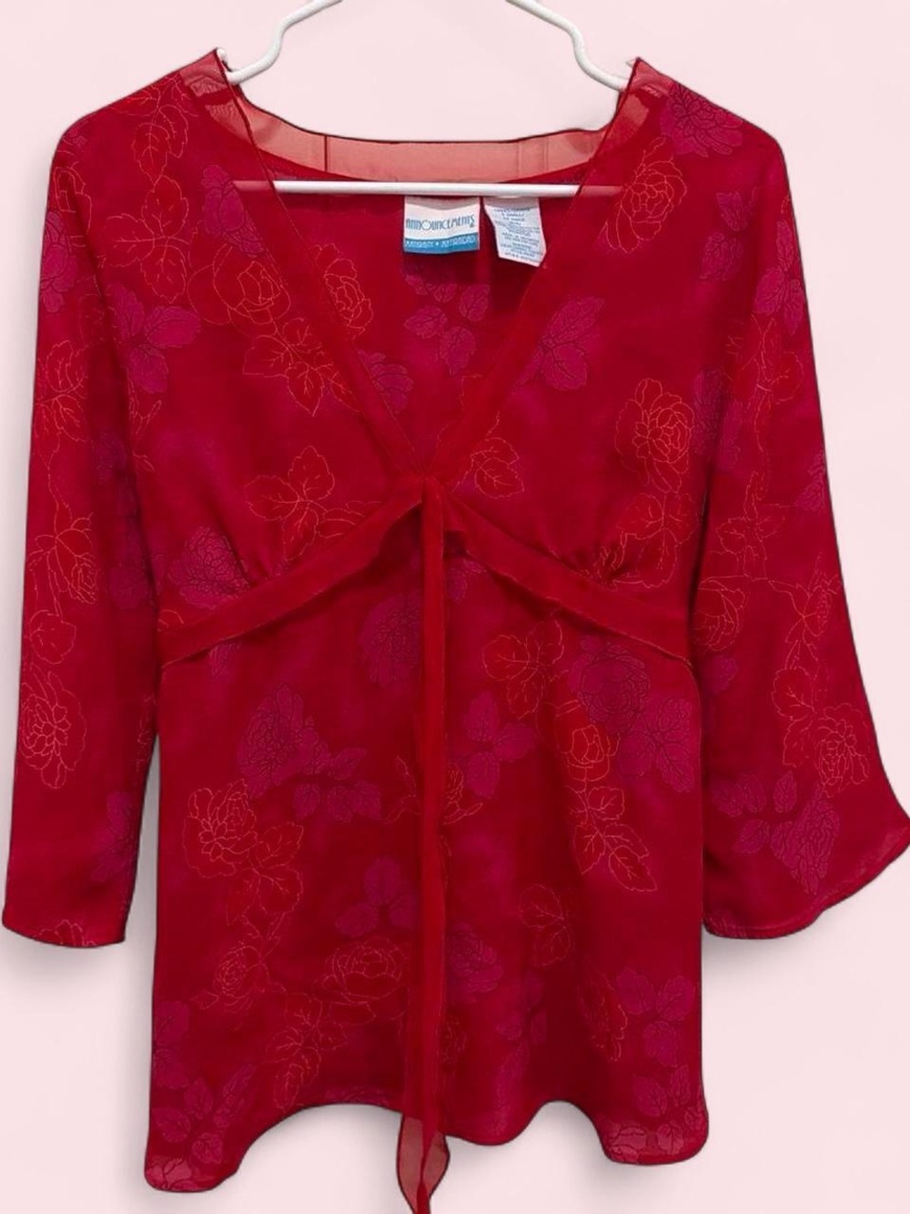Announcements Maternity Red Chiffon Floral Tie-Front Blouse